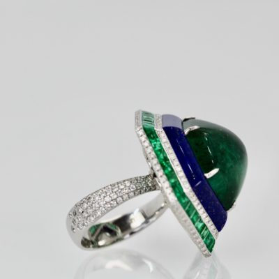 Emerald Lapis Diamond Ring 18K