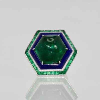 Emerald Lapis Diamond Ring 18K