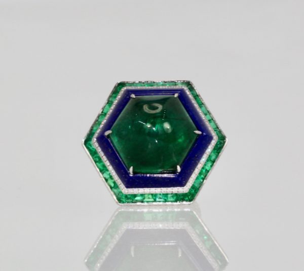 Emerald Lapis Diamond Ring 18K