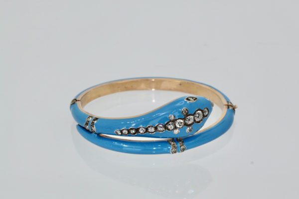 19th Century Turquoise Enamel Snake Bracelet
