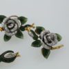 Diamond Jade Rose Brooch and Matching Earrings 18K