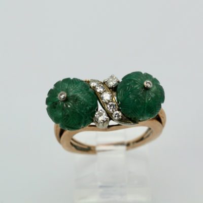 Emerald Double Carved Diamond Ring