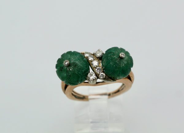 Emerald Double Carved Diamond Ring