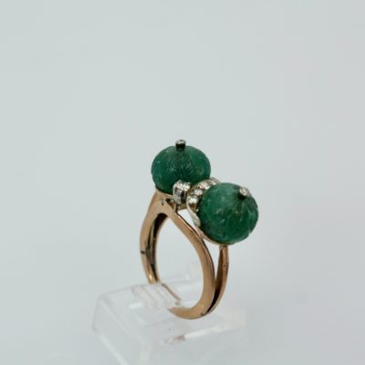 Emerald Double Carved Diamond Ring