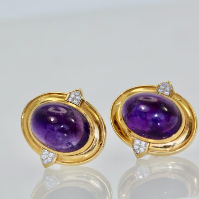 David Webb Amethyst Cabochon Earrings 18K