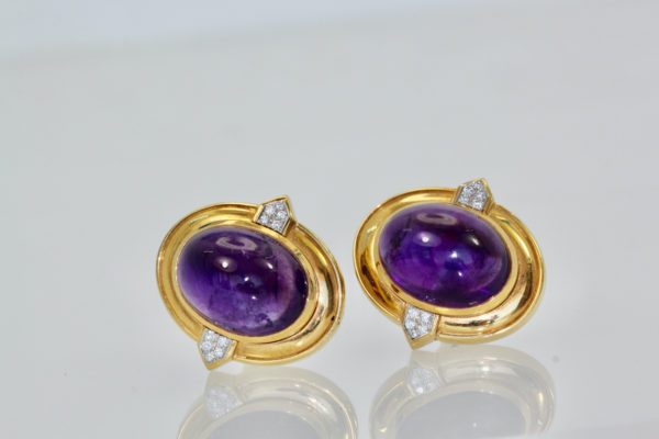 David Webb Amethyst Cabochon Earrings 18K