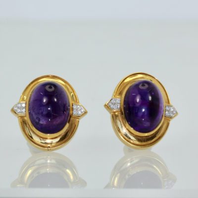 David Webb Amethyst Cabochon Earrings 18K