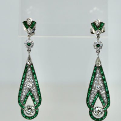 Emerald Diamond Pendant Earrings 18K