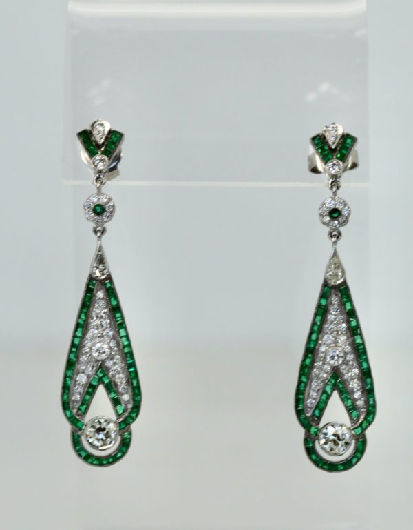 Emerald Diamond Pendant Earrings 18K