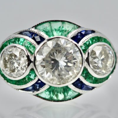 Emerald Diamond Sapphire 18K Ring