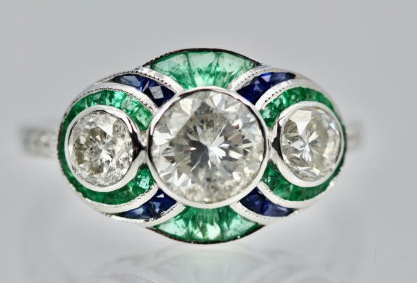 Emerald Diamond Sapphire 18K Ring