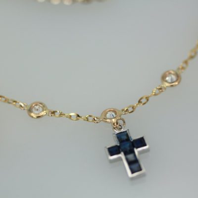 Three Crosses set with Diamonds, Ruby, Sapphire, Emerald 18K