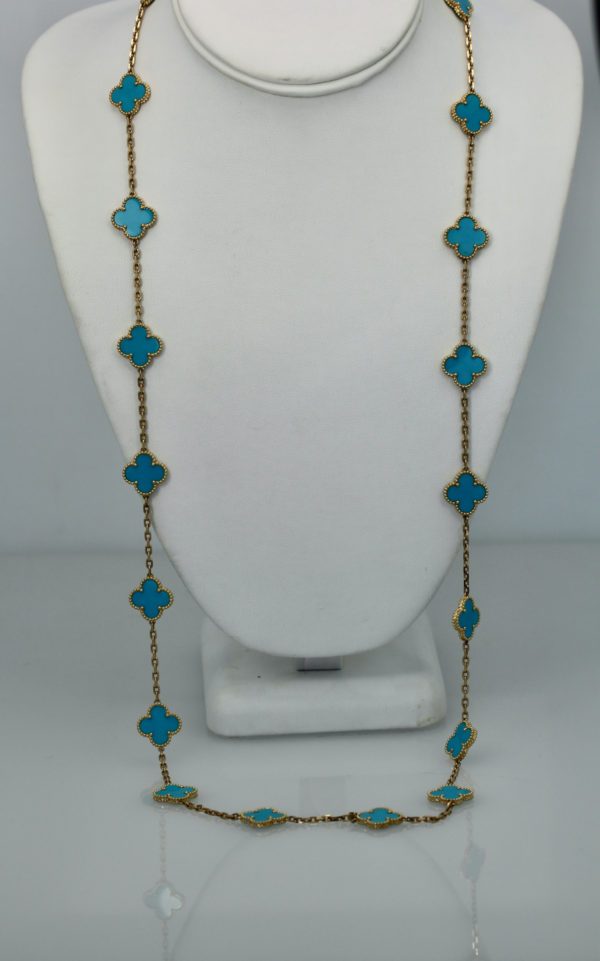 Van Cleef & Arpels Turquoise 20 motif Alhambra Necklace