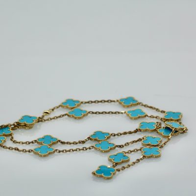 Van Cleef & Arpels Turquoise 20 motif Alhambra Necklace