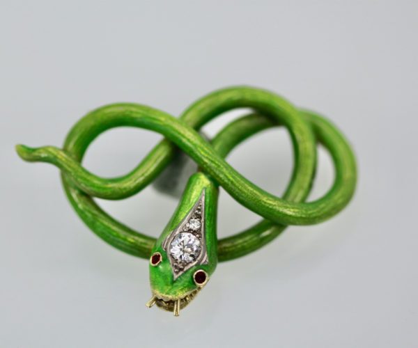 Victorian Green Enamel Snake Pendant 18K