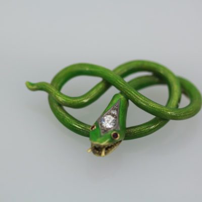 Victorian Green Enamel Snake Pendant 18K