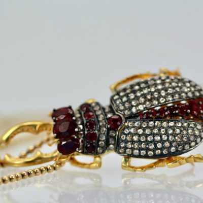 Antique Ruby Diamond Scarab Brooch Pendant