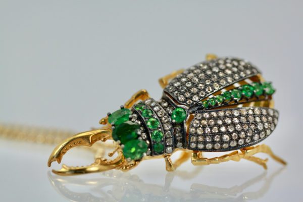 Antique Emerald Diamond Scarab Brooch Pendant