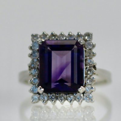 Amethyst Ring 14K Diamond surround Deep Purple 7 Carats