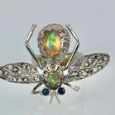 14K Butterfly with Silver Articulated Wings Opal Body