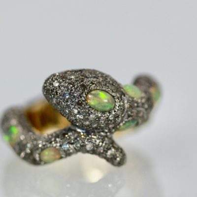 Opal Diamond Snake Ring 14K