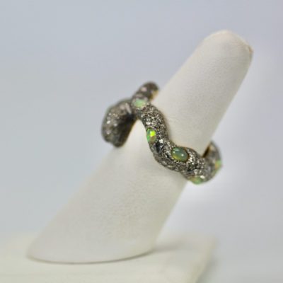 Opal Diamond Snake Ring 14K