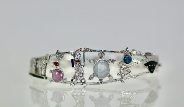 Art Deco Platinum Charms on Bracelet