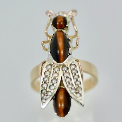 Tigers Eye Seed Pearl Insect Ring