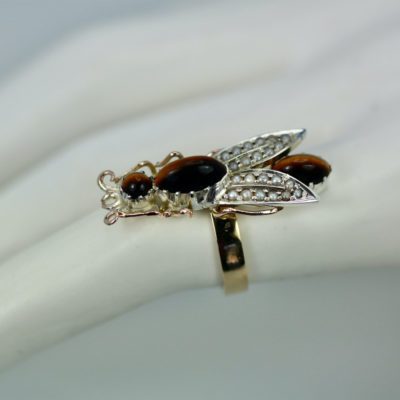 Tigers Eye Seed Pearl Insect Ring