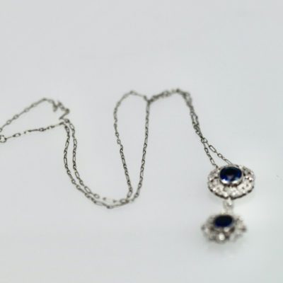 Vintage Sapphire Diamond 18K Drop Necklace