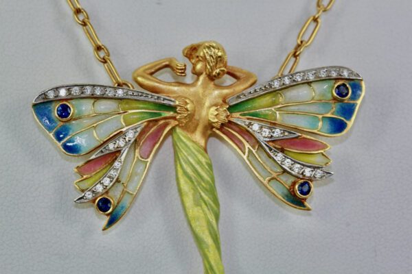 Masriera Plique a Jour Winged Lady Brooch and Pendant