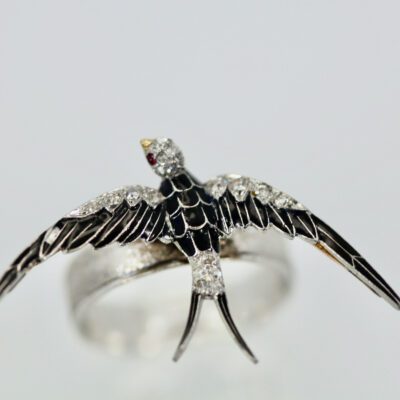 Antique Victorian Enamel Swallow Ring