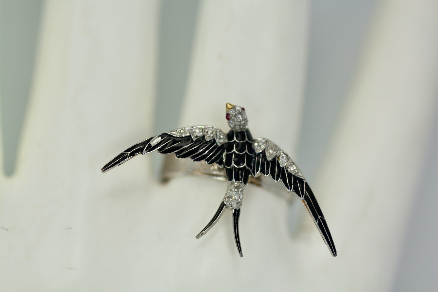 Antique Victorian Enamel Swallow Ring