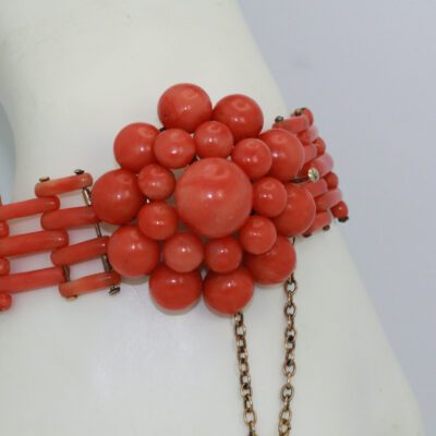 Vintage circa 1950 Coral Flower Bracelet