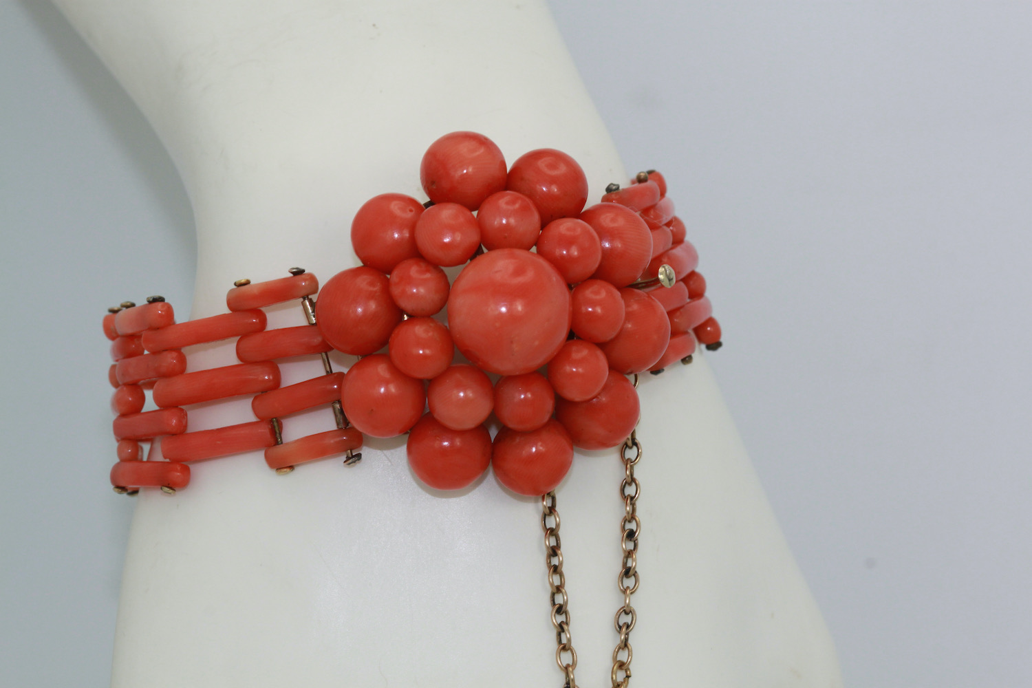 Vintage Italian Coral Bead Spring Choker and Bracelet