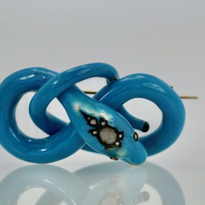 Victorian Enamel Diamond head Snake Brooch