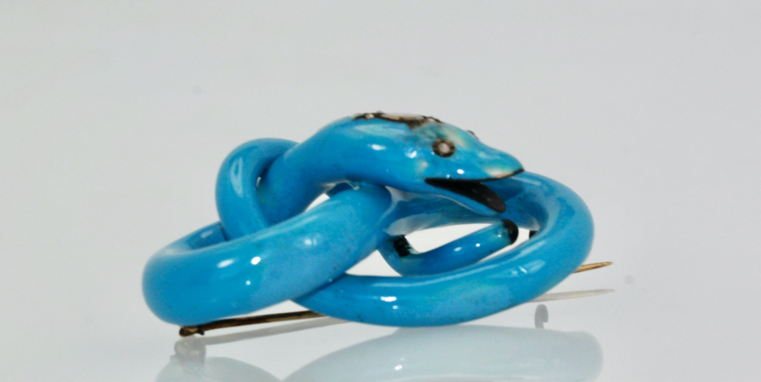 Victorian Enamel Diamond head Snake Brooch