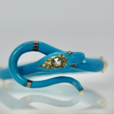 Victorian Diamond Enamel Snake Bracelet