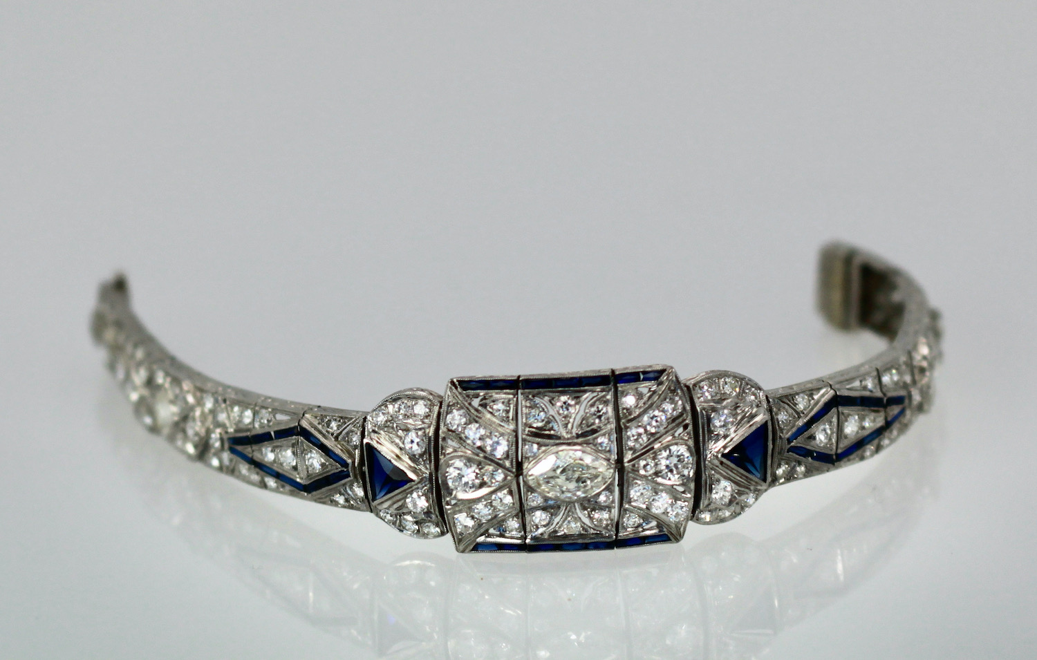 Art Deco Platinum Diamond Sapphire Bracelet