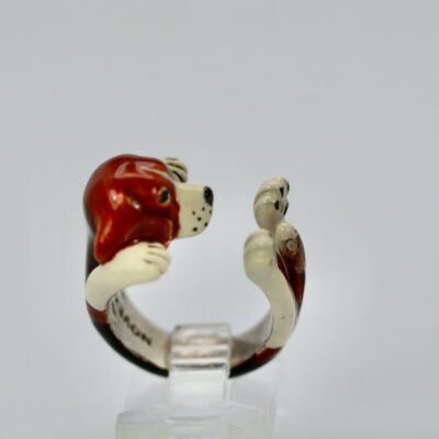 Enamel on Silver Ceramic Beagle Dog ring