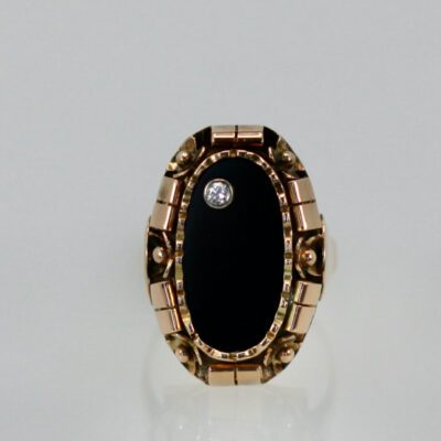 Black Onyx Ring with Diamond 14K Rose Gold