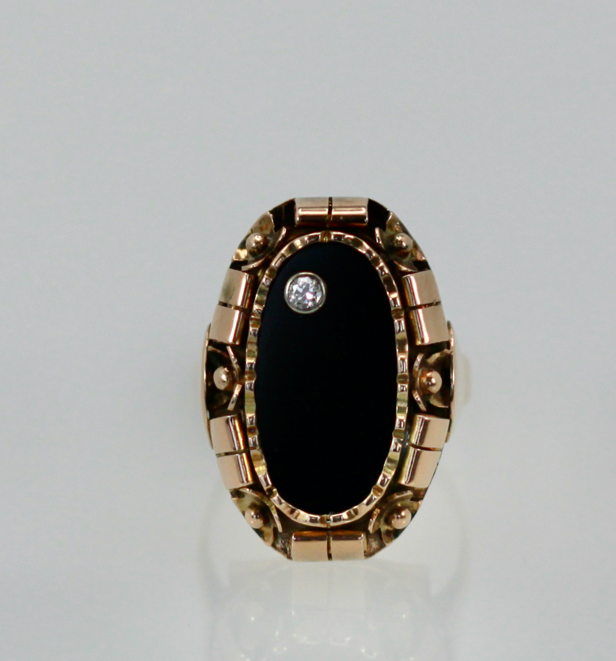 Black Onyx Ring with Diamond 14K Rose Gold