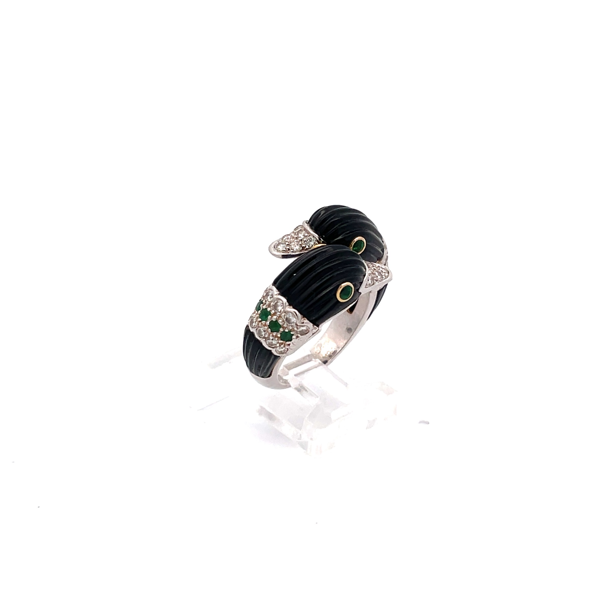 Van Cleef & Arpels Carved Onyx Double Swan Ring