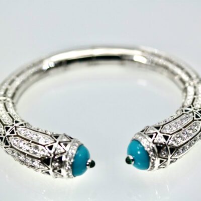 Cartier High Jewelry Diamond Turquoise Bracelet Deco Inspired 12.73 Ct