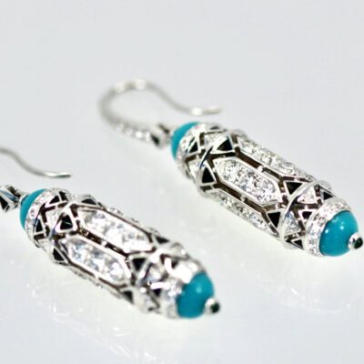 Cartier High Jewelry Diamond Turquoise Earrings Deco Inspired 3.93 Ct