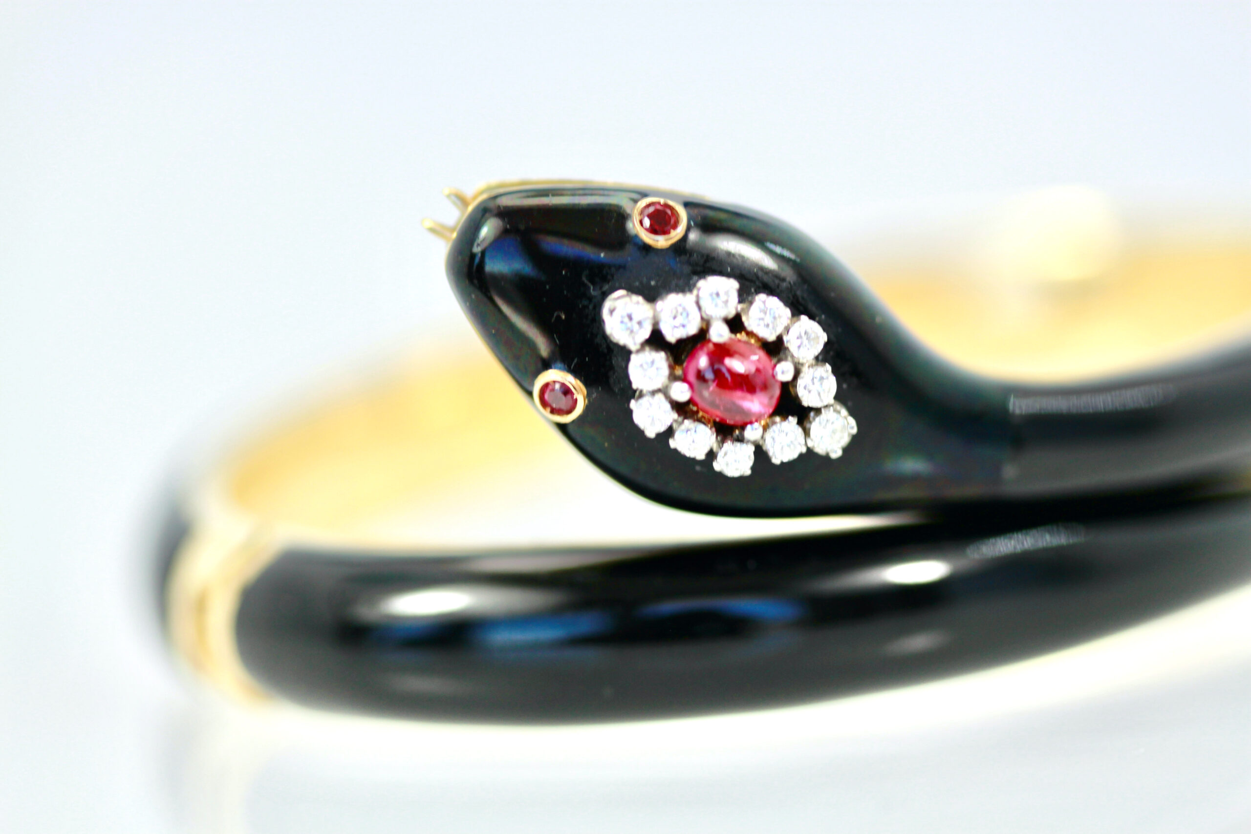 Black Enamel Snake Bracelet 18K Ruby Head