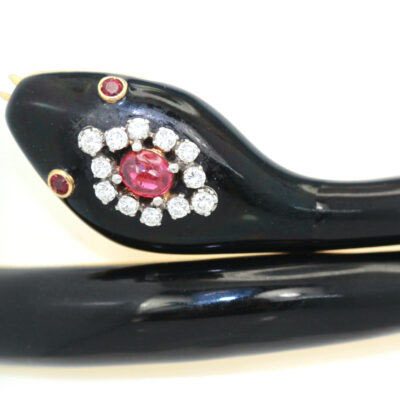 Black Enamel Snake Bracelet 18K Ruby Head