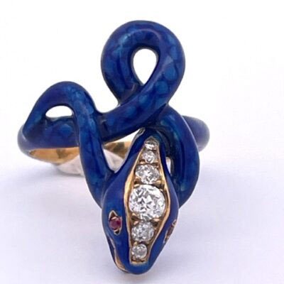 Cobalt Blue Diamond Head Snake Ring 18K