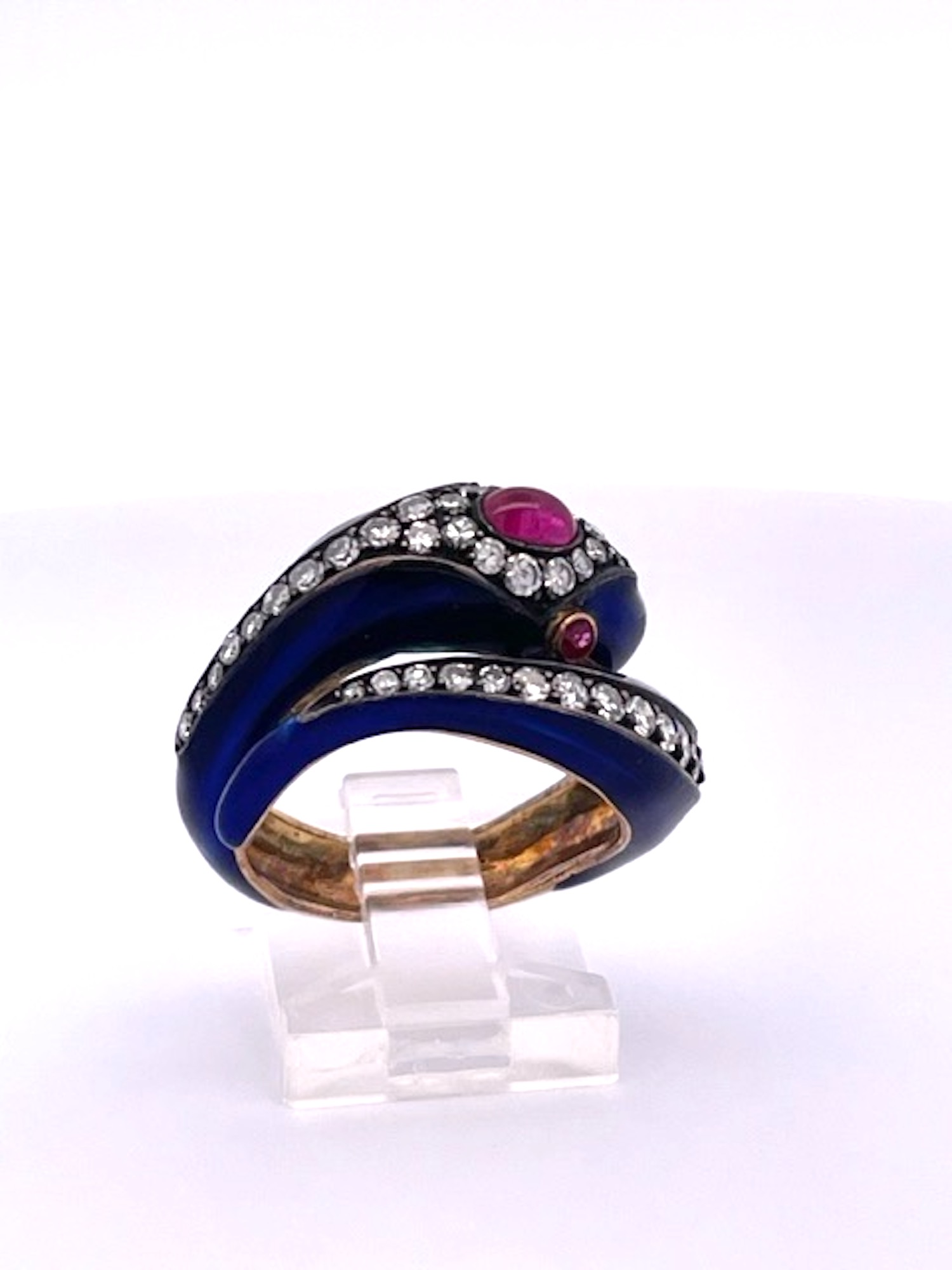 18K Snake Ring Cobalt Blue Rubies Diamonds