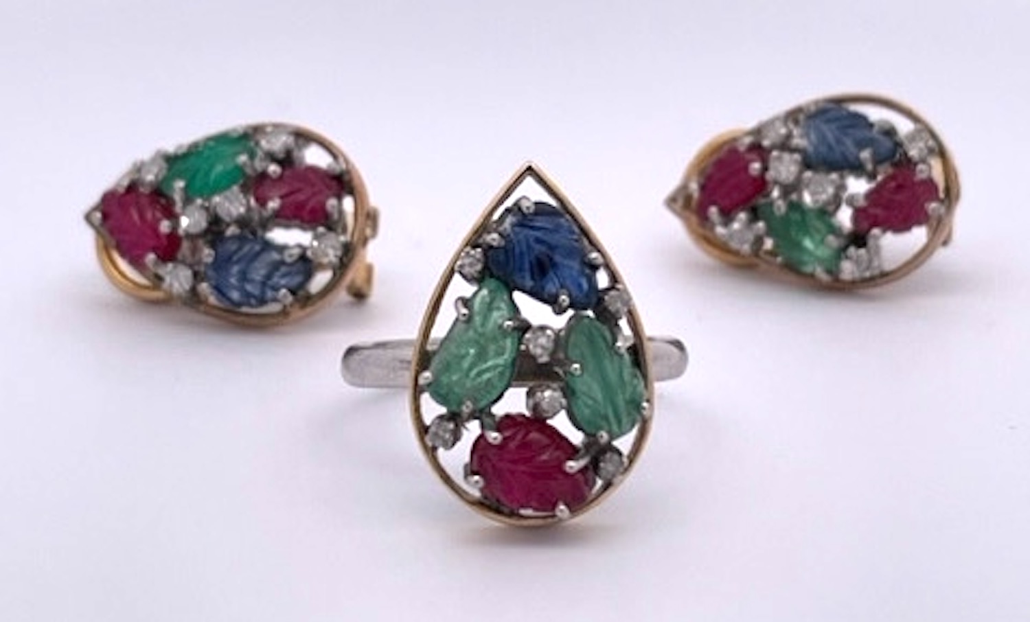 Tutti Frutti Earrings and Ring a set 14K